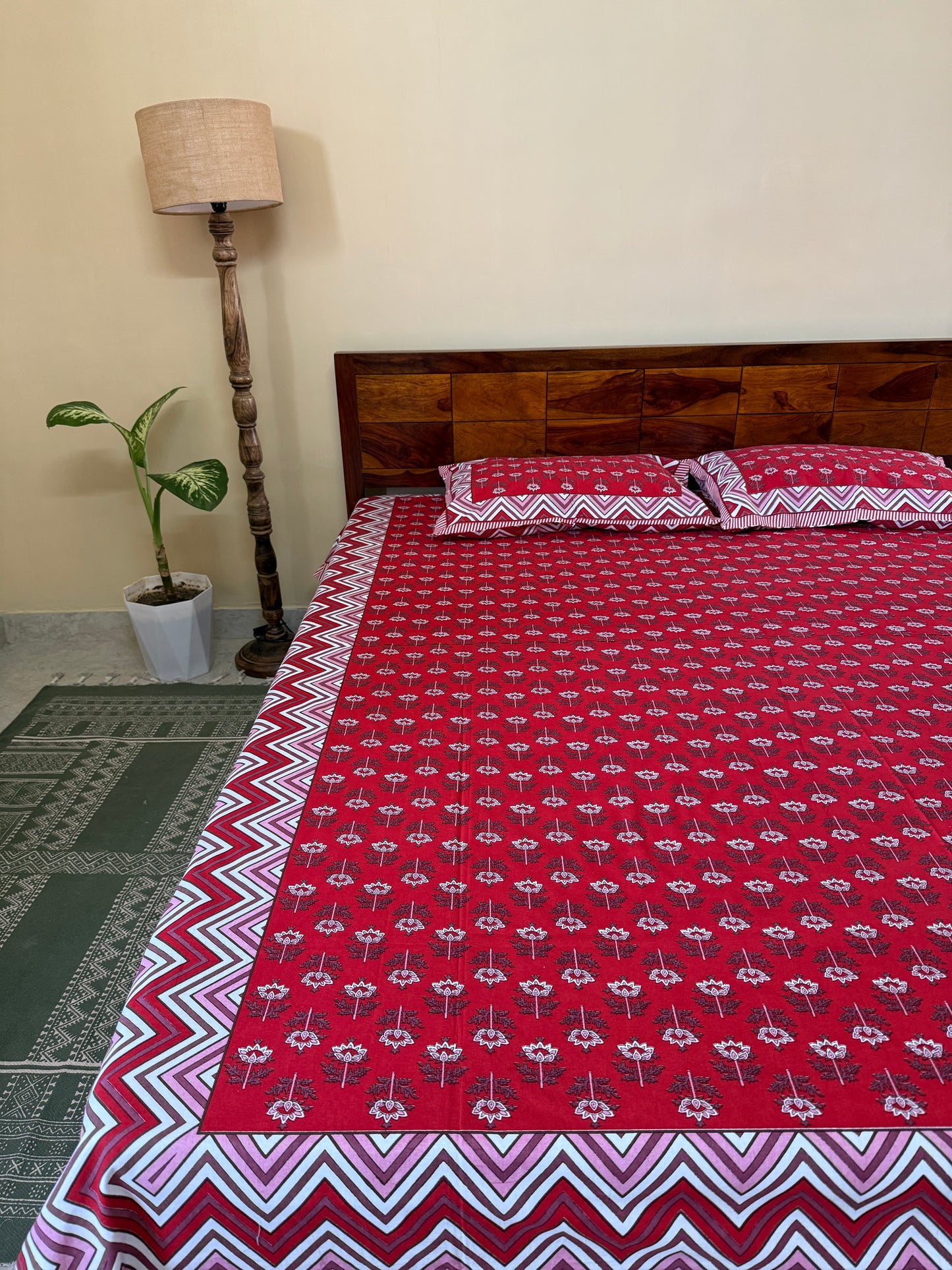 Ruby Rhythm Cotton Queen Size Bedsheet with 2 Pillow Covers (100”*108”)