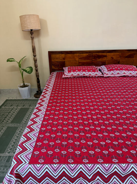 Ruby Rhythm Cotton Queen Size Bedsheet with 2 Pillow Covers (100”*108”)