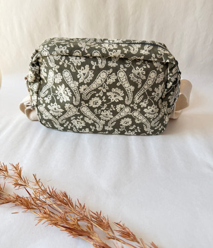 Green Paisley Cotton Canvas Horizontal Sling with Front & Inside Pocket – Sleek, Secure & Always Ready