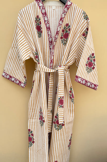 Floral Lattice Premium Cotton Waffle Bathrobe (Adult)