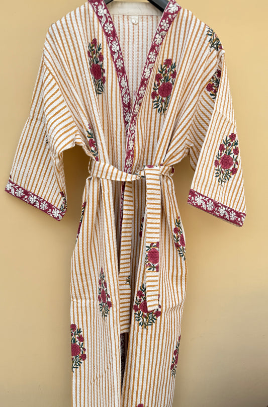 Floral Lattice Premium Cotton Waffle Bathrobe (Adult)