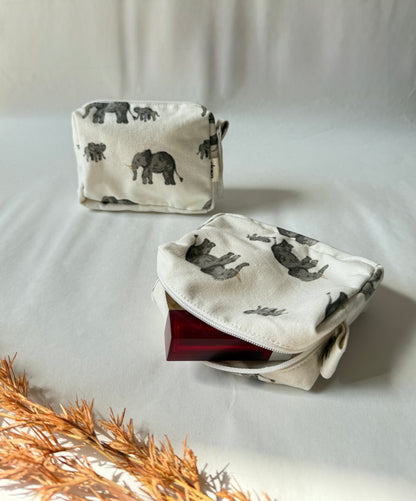 Elephant Cotton Canvas Small Pouch – Petite, Pretty, and Purposeful