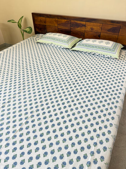 Verdant Bloom Pure Cotton King Size Bedsheet Set with 2 Pillow Covers (108”*108”)