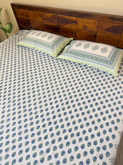 Verdant Bloom Pure Cotton King Size Bedsheet Set with 2 Pillow Covers (108”*108”)