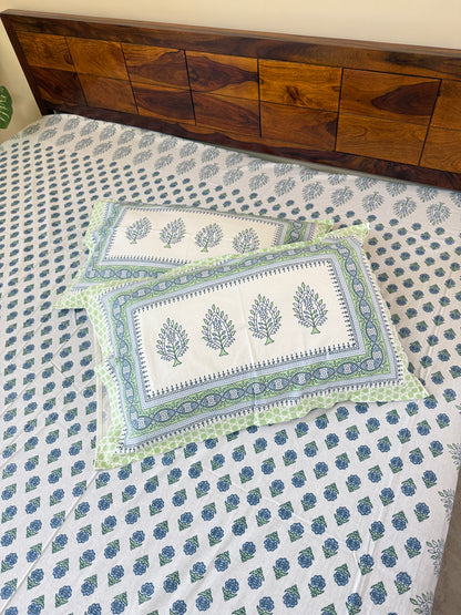 Verdant Bloom Pure Cotton King Size Bedsheet Set with 2 Pillow Covers (108”*108”)