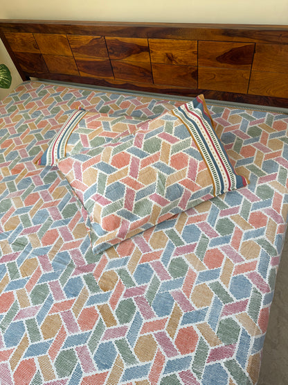 Geometric Harmony Pure Cotton King Size Bedsheet Set with 2 Pillow Covers (108”*108”)