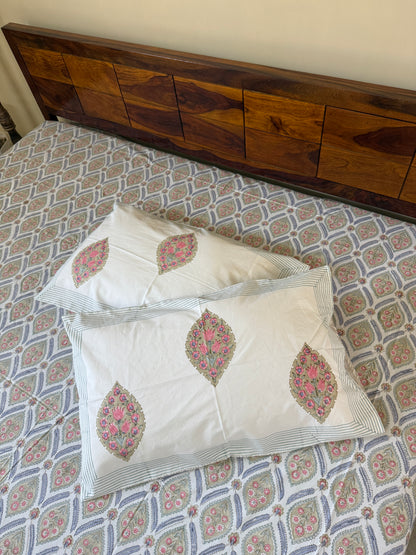 Heritage Medley HandBlock King Size Bedsheet with 2 Pillow Covers (108”*108”)