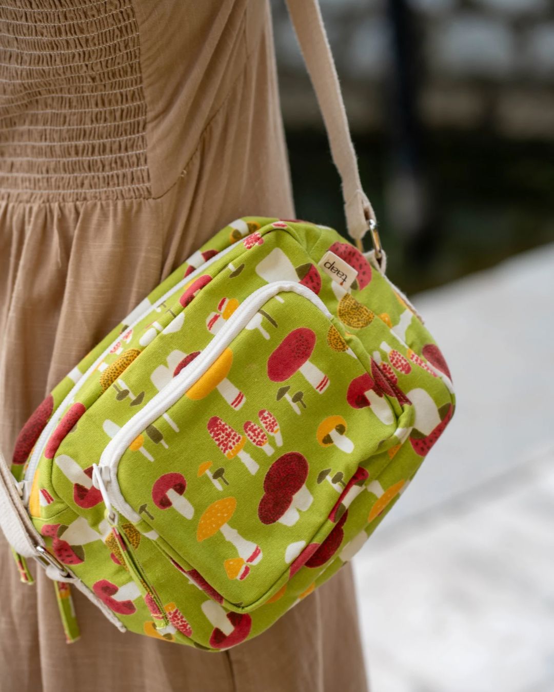 Mushroom Magic Cotton Canvas Multi-pocket Crossbody Sling – Travel Light, Stay Stylish