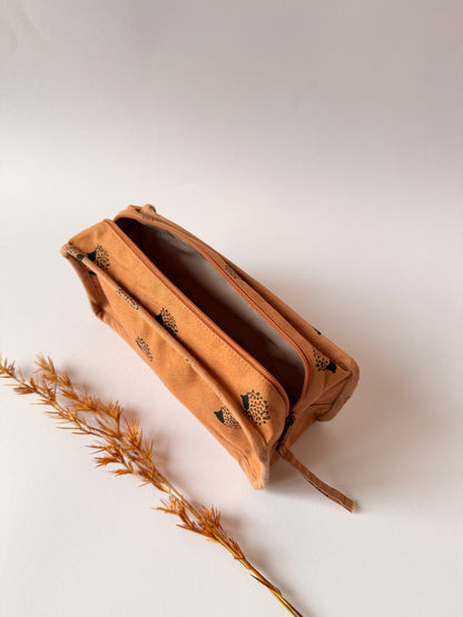 Tan Brown Cotton Canvas Box Pouch – Compact Storage with a Sharp Edge