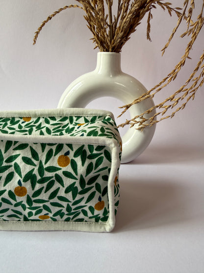 Green Leaf Cotton Canvas Box Pouch – Compact Storage with a Sharp Edge