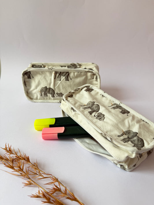 Elephant Cotton Canvas Box Pouch – Compact Storage with a Sharp Edge