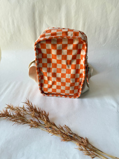 Orange Checkered Cotton Canvas Vertical Crossbody Sling – Travel Light, Stay Stylish