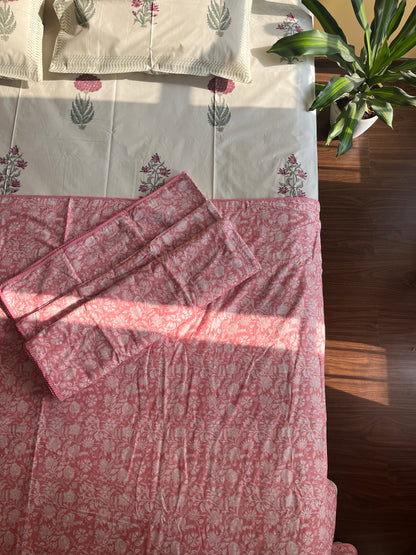 Pink Floral Screen Print Single Bed Dohar (60”*90”)