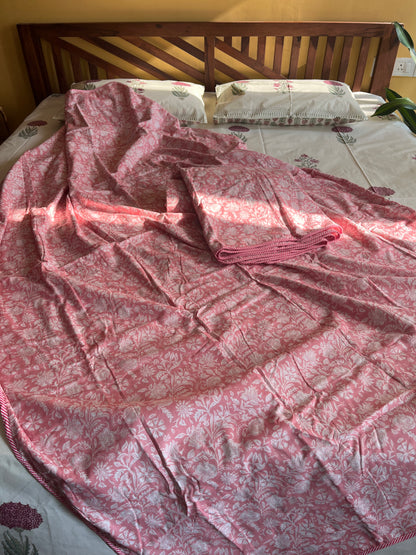 Pink Floral Screen Print Single Bed Dohar (60”*90”)