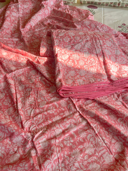 Pink Floral Screen Print Single Bed Dohar (60”*90”)