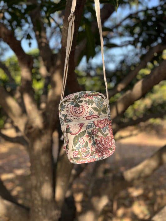 Multicolour Floral Cotton Canvas Vertical Crossbody Sling – Travel Light, Stay Stylish
