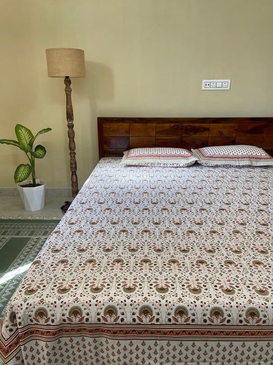Earthy Traditional  Pure Cotton King Size Bedsheet Set with 2 Pillow Covers (108”*108”)