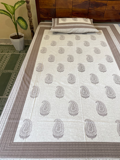 Paisely Brown Single Bedsheet with 1 Pillow Cover (60”*90”)