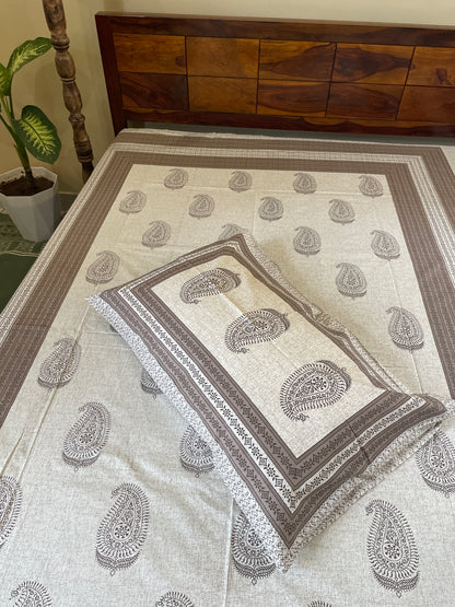 Paisely Brown Single Bedsheet with 1 Pillow Cover (60”*90”)
