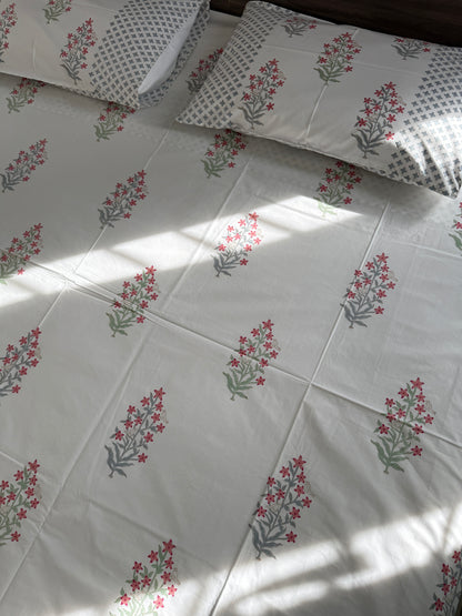 HandBlock Queen Size Bedsheet with 2 Pillow Covers (90”*108”)