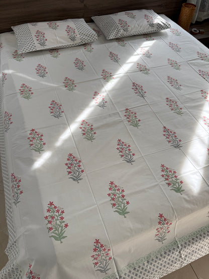 HandBlock Queen Size Bedsheet with 2 Pillow Covers (90”*108”)