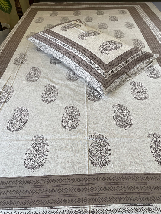 Paisely Brown Single Bedsheet with 1 Pillow Cover (60”*90”)