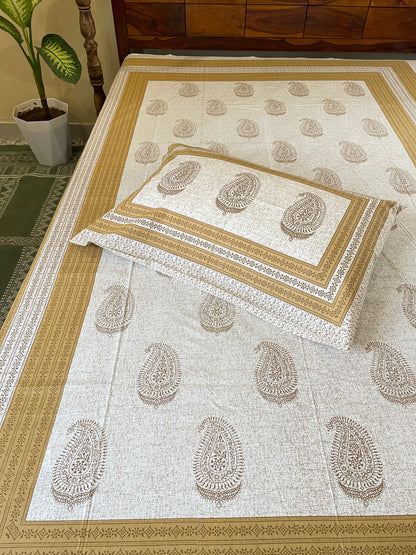 Paisely Beige Single Bedsheet With 1 Pillow Cover (60”*90”)