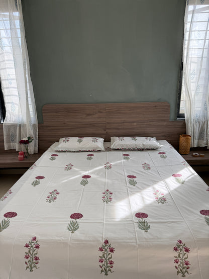 HandBlock Queen Size Bedsheet with 2 Pillow Covers (90”*108”)