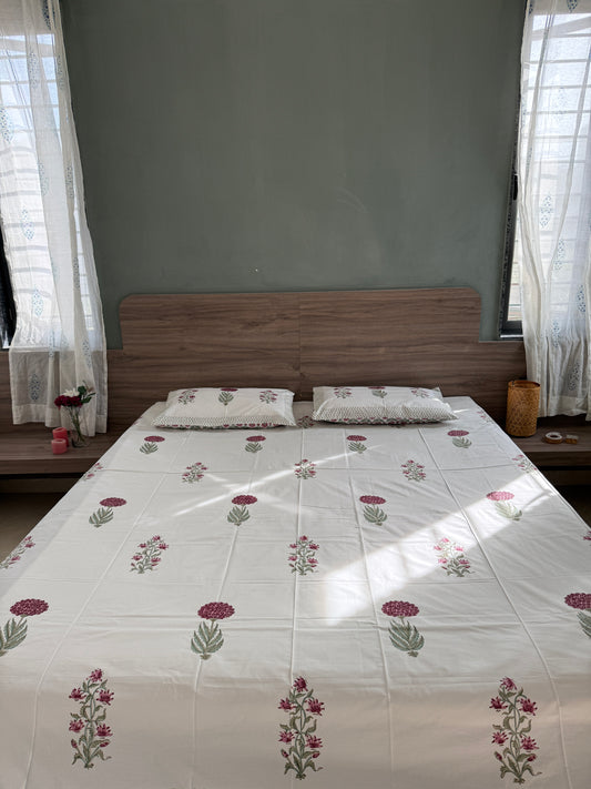 HandBlock Queen Size Bedsheet with 2 Pillow Covers (90”*108”)
