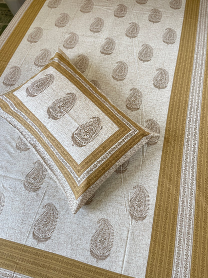 Paisely Beige Single Bedsheet With 1 Pillow Cover (60”*90”)