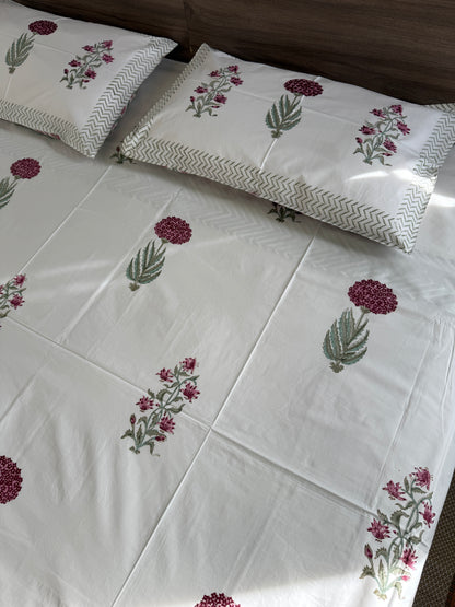 HandBlock Queen Size Bedsheet with 2 Pillow Covers (90”*108”)