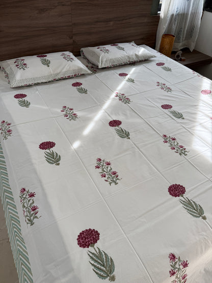 HandBlock Queen Size Bedsheet with 2 Pillow Covers (90”*108”)