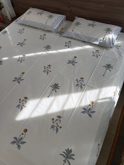 HandBlock King Size Bedsheet with 2 Pillow Covers (108”*108”)