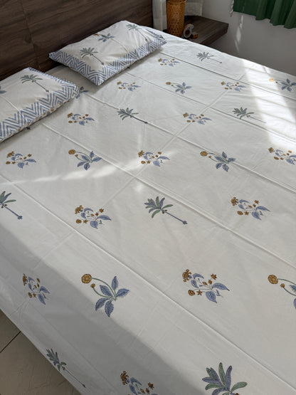 HandBlock King Size Bedsheet with 2 Pillow Covers (108”*108”)