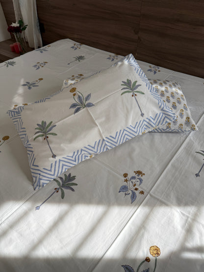 HandBlock King Size Bedsheet with 2 Pillow Covers (108”*108”)