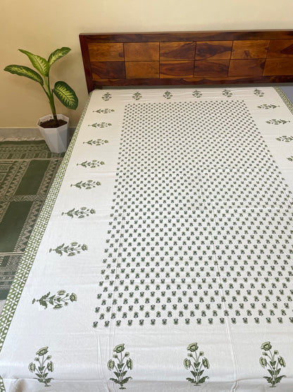 Green Floral Single Bedsheet Without Pillow Cover (60”*90”)