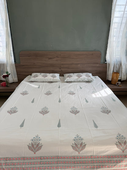 HandBlock King Size Bedsheet with 2 Pillow Covers (108”*108”)
