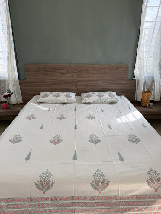 HandBlock King Size Bedsheet with 2 Pillow Covers (108”*108”)