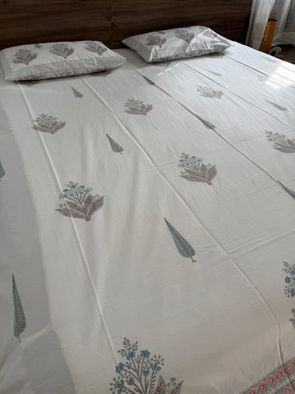 HandBlock King Size Bedsheet with 2 Pillow Covers (108”*108”)