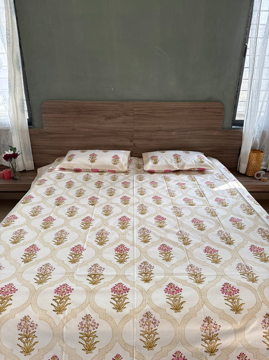 HandBlock Queen Size Bedsheet with 2 Pillow Covers (90”*108”)