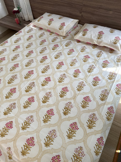HandBlock Queen Size Bedsheet with 2 Pillow Covers (90”*108”)