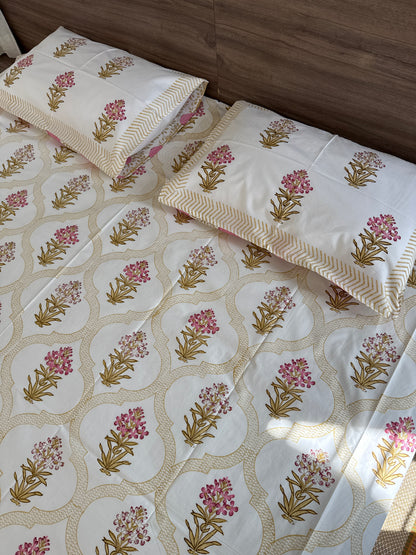 HandBlock Queen Size Bedsheet with 2 Pillow Covers (90”*108”)