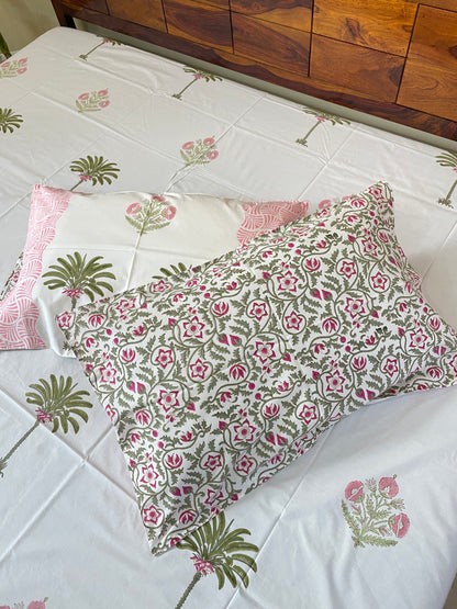 Oasis HandBlock King Size Bedsheet with 2 Pillow Covers (108”*108”)