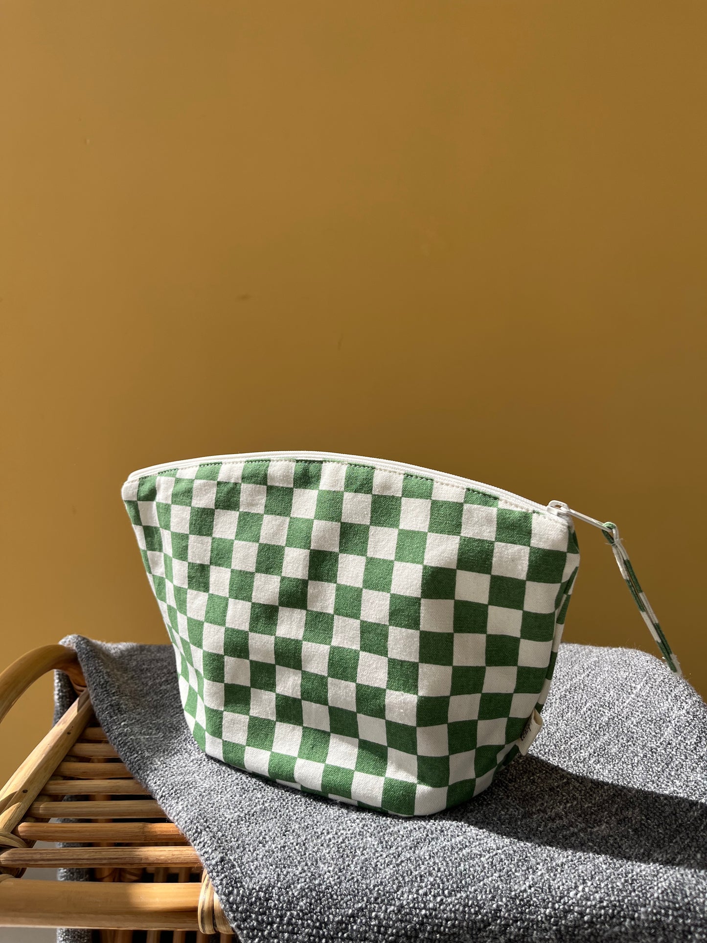 Green Checkered Cotton Canvas Big Pouch