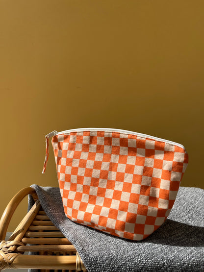 Orange Checkered Cotton Canvas Big Pouch