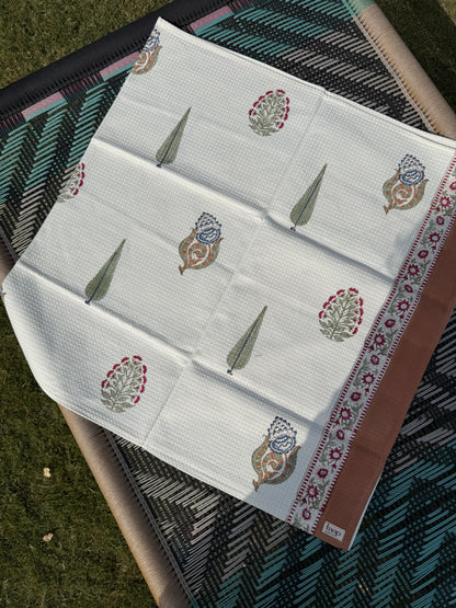 Spring Handblock Cotton Waffle Bath Towe Set ( 1 Bath Towel + 2 Hand Towel)