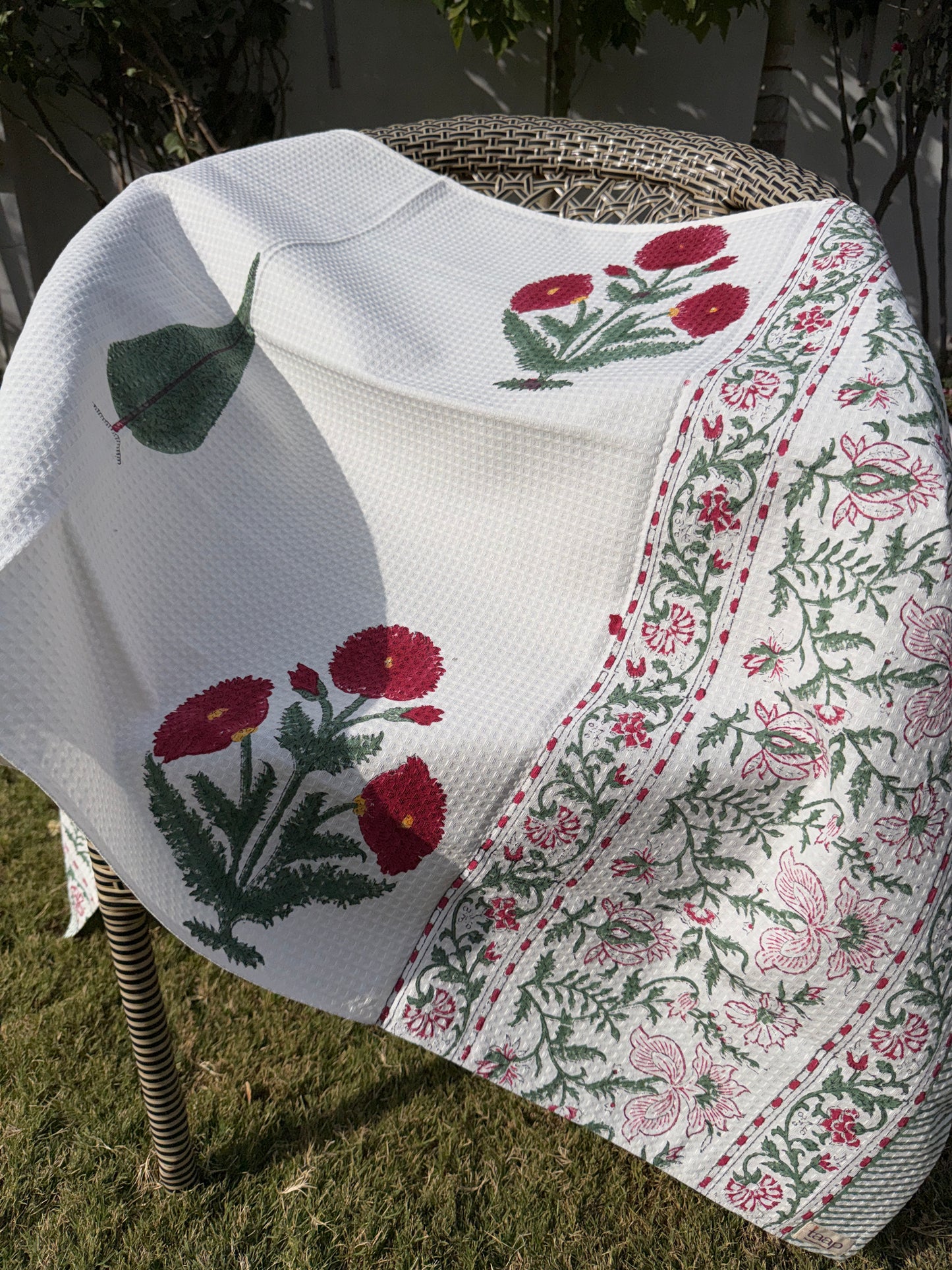 Azure Blossom HandBlock Premium Cotton Waffle Bath Towel