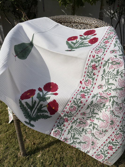 Azure Blossom HandBlock Premium Cotton Waffle Bath Towel