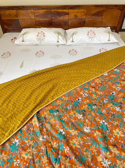 Vibrant Tropical Soft Mulmul Cotton Screen Printed Double Bed Dohars