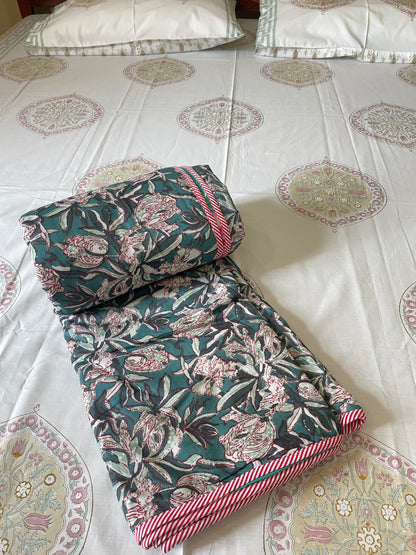 Jungle Floral Soft Mulmul Cotton Screen Printed Double Bed Dohars